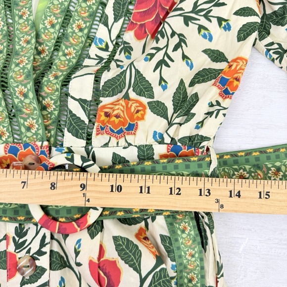 Farm‎ Rio Sand Garden Tapestry Romper XS Floral Green Puff Sleeve Cottage Whimsy - Picture 16 of 16